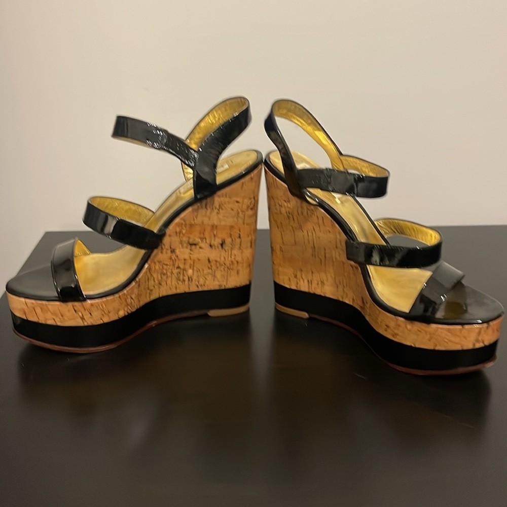 Like New Ralph Lauren Women’s Black Patent Leather Platform Wedge Sandals
